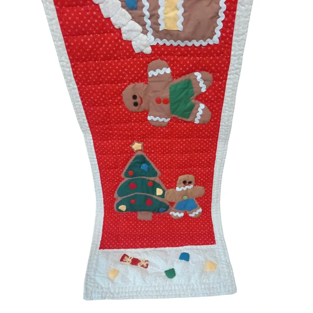 VTG American Pacific Quilted Christmas Table Runner Gingerbread Cotton 68 x 15‎